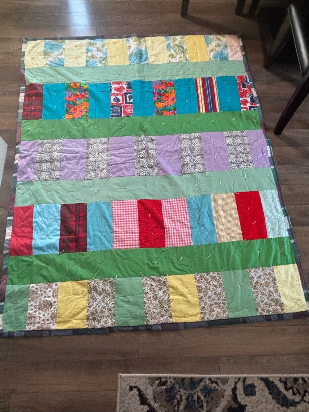 Handmade Patchwork Quilt in Green & Multicolor
